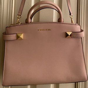 Michael Kors Pink Handbag, Structured, Gold Hardware, Shoulder Strap & Handles